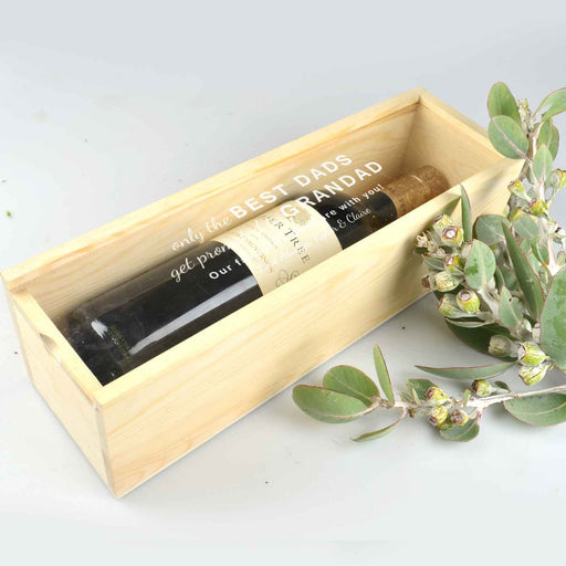 Father's Day Raw Natural Wine and Champagne Box with Customised Engraved Acrylic Lid Present