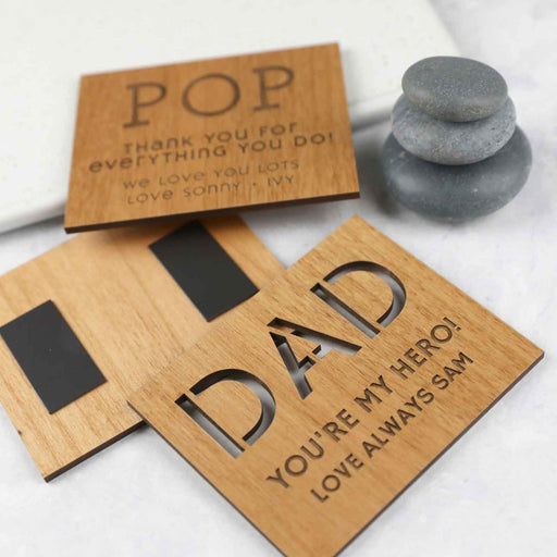 Customised Laser Cut & Engraved Wooden Father's Day Card With Magnet Present