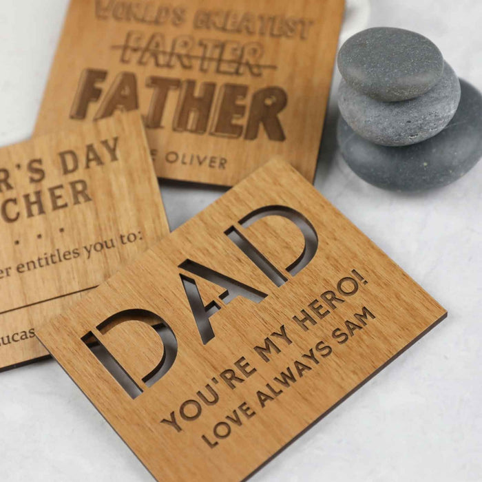 Custom Designed Laser Cut & Engraved Wooden Father's Day Card With Magnet Present