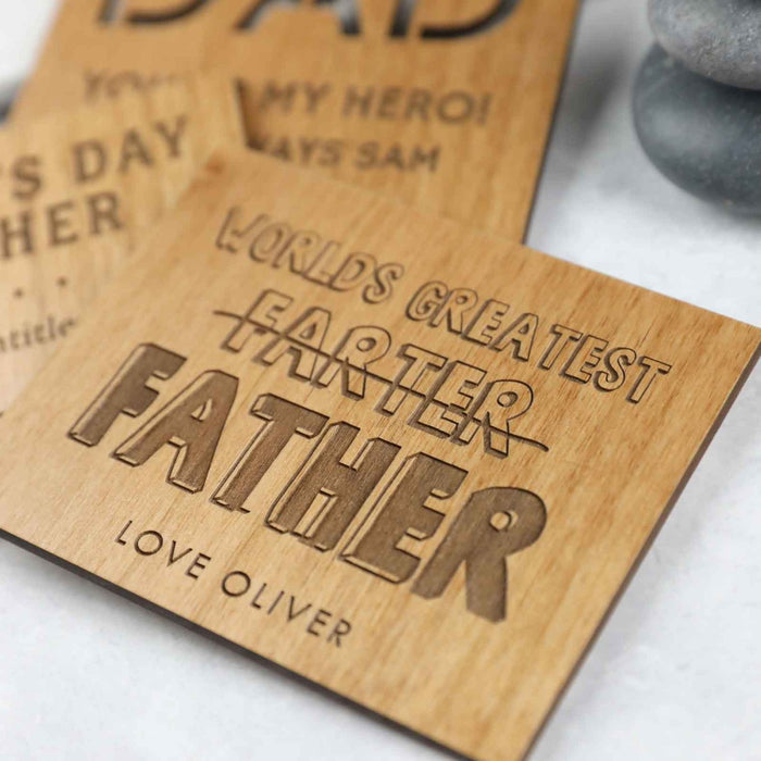 Engraved Wooden Father's Day Cards with Magnets | Personalised Favours
