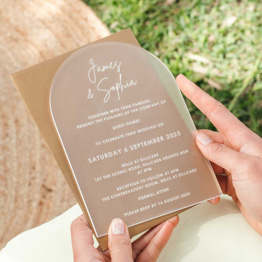 Personalised Engraved Frosted Arch Wedding Invitations