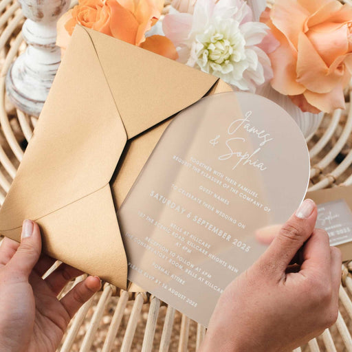 Customised Engraved 5x7 Frosted Acrylic Arch Wedding Invitations