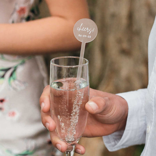 Personalised Engraved Cheers Frosted Acrylic Wedding Stirrer Bonbonniere.