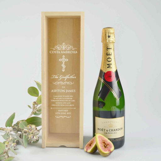 Personalised Engraved Godparent wooden wine or champagne box with clear acrylic lid
