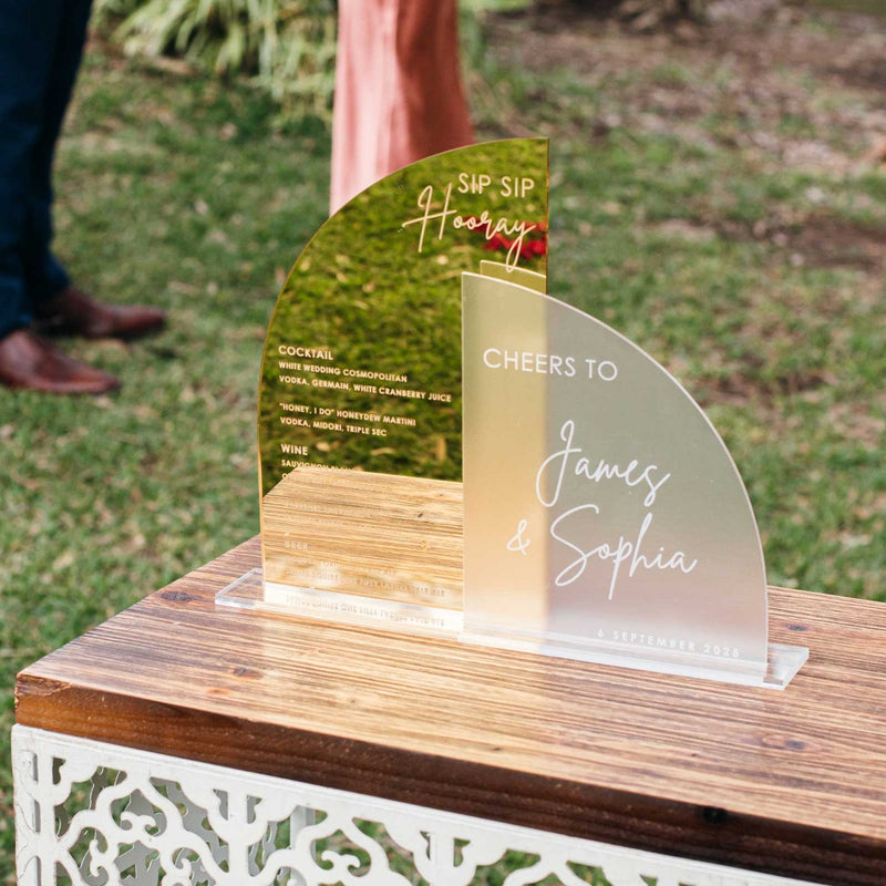 Customised Engraved Gold Frosted Semi Arch Wedding Menu