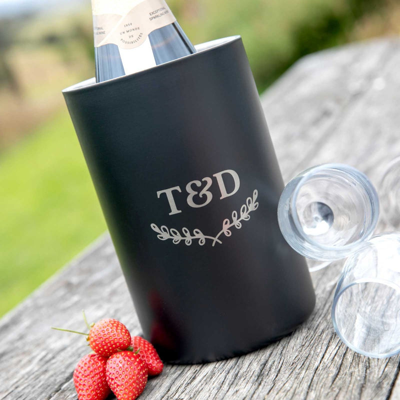 Custom Engraved Monogrammed Black Matte Wine Cooler Birthday Gift