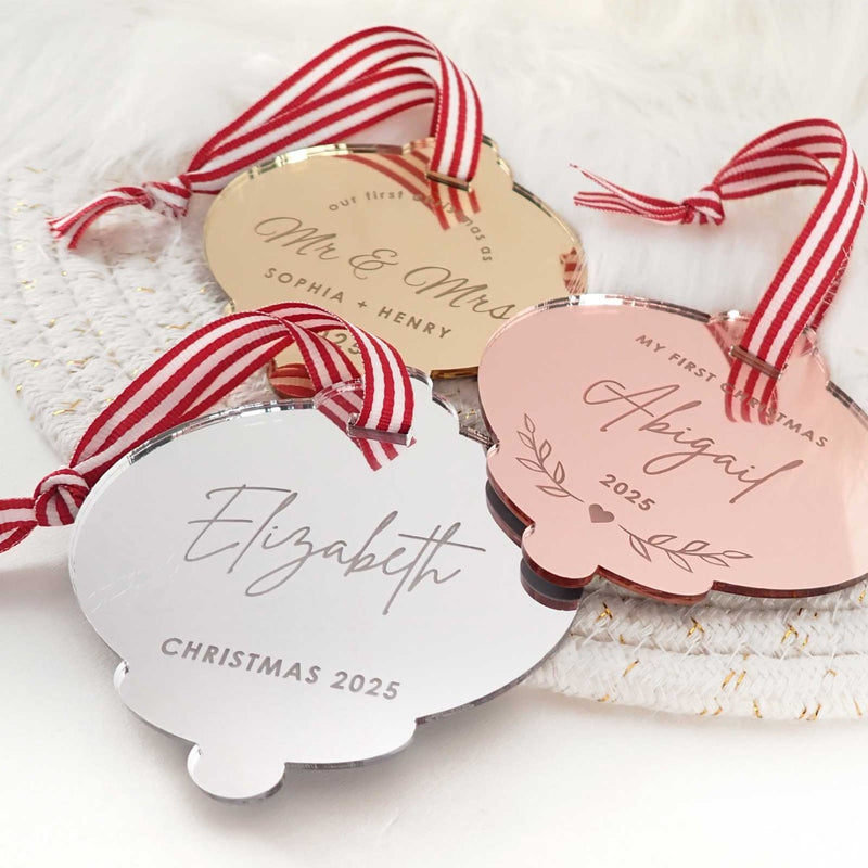 Engraved Mirror Acrylic Bell Christmas Tree Decoration