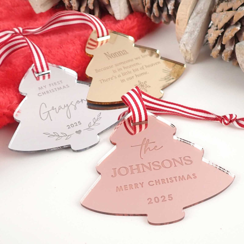 Engraved Mirror Acrylic Christmas Tree Decoration