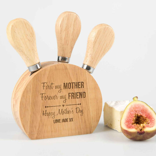 Personalised Engraved Mother's Day Cheese Knife Block Set Present