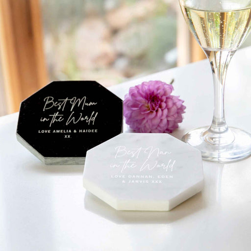 Personalised Engraved White or Black Octagonal Mother's Day Marble Coaster