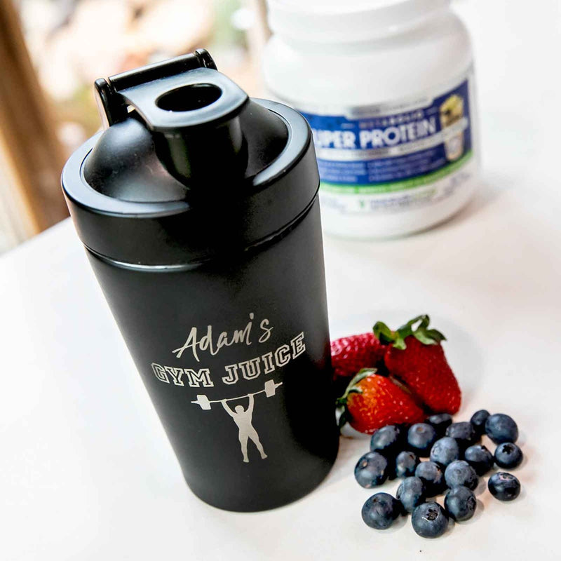Custom Designed Engraved Name 600ml Black Stainless Steel Protein Shaker Birthday Present