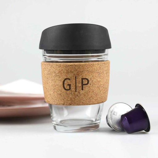Customised Engraved Cork Band Reusable Glass Coffee Cup Birthday Present