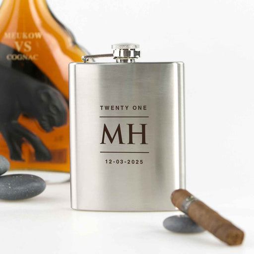 Personalised Engraved Silver Birthday Hip flask Present in a Presentation Box