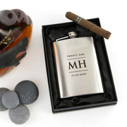 Custom designed Engraved Silver Birthday Hip flask Present in a Presentation Box