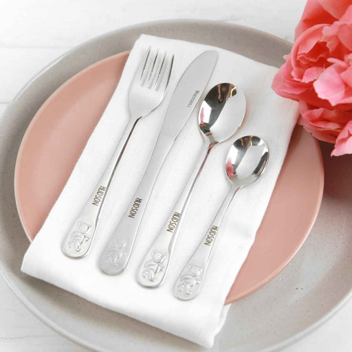 Personalised Engraved Baby First Silver Fork, Knife, Spoon Bear Set Present