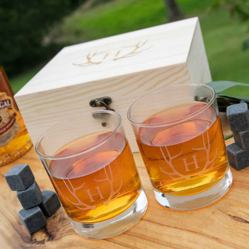 Custom Artwork Engraved Wooden Box Whiskey Scotch Set Birthday Gift