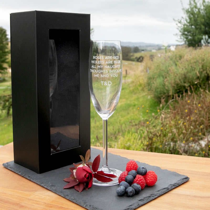 Custom Designed Engraved Valentine's Champagne Glasses Present