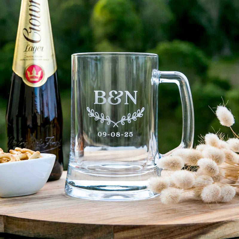 Personalised Engraved Name Initials Wedding Bride Groom Beer Mug 500ml