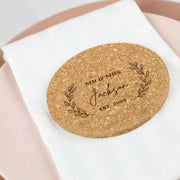 Custom Designed Engraved Wedding Reception Cork Coaster Bomboniere