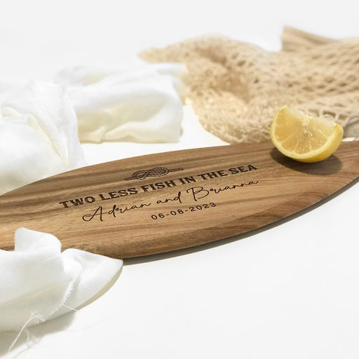 Customised Engraved Fish Shaped Acacia Cheese Chopping Board Wedding Gift