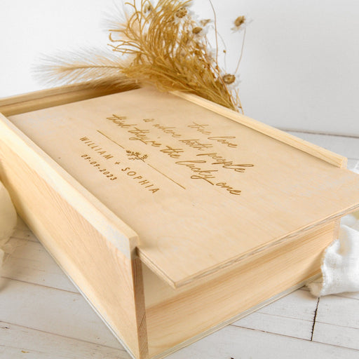 Customised Engraved Natural Pine Engraved Wedding Keepsake Box Present