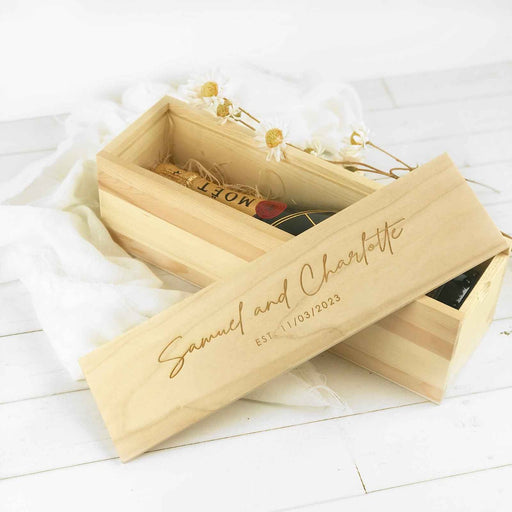 Customised Engraved Wooden Wine Box Bride and Groom Gift
