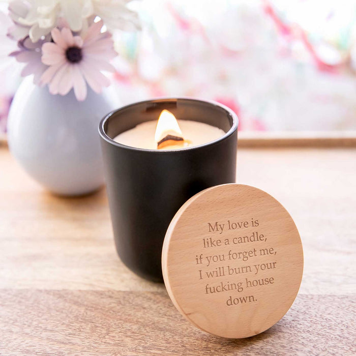 Personalised Engraved Wood Wick Soy Candle with Wooden Lid Inappropriate Birthday Gift

