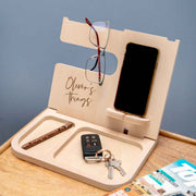 Customised Engraved Wooden 3 Piece Accessories Wallet Phone Car Keys Pen Holder Father's Day Present