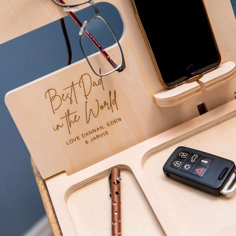 Custom Artwork Father's Day Engraved Wooden 3 Piece Accessories Holder