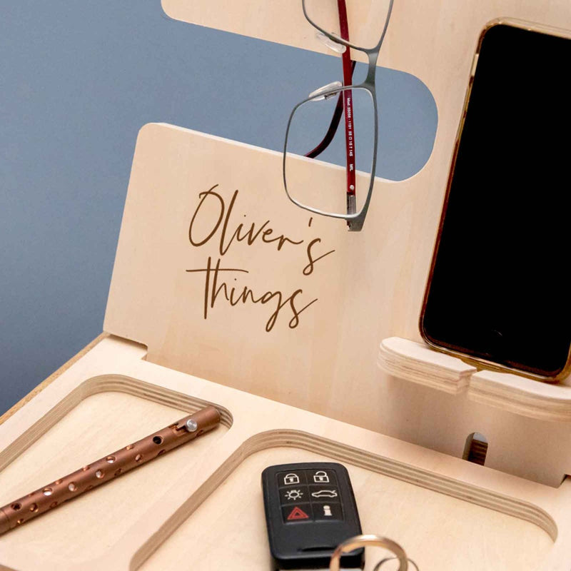 Custom Artwork Engraved Wooden 3 Piece Accessories Wallet Phone Car Keys Pen Holder Birthday Present