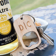 Custom Artwork Engraved Wooden Stainless Steel Bottle Opener Keyring Birthday Present