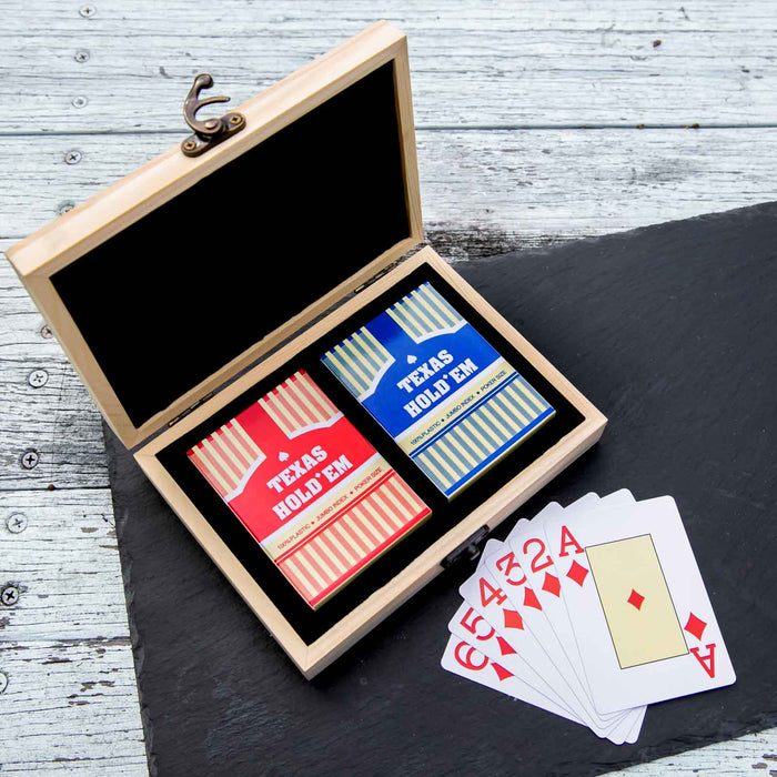 Custom Designed Engraved Initials Playing Card Set With Wooden Box Birthday Present
