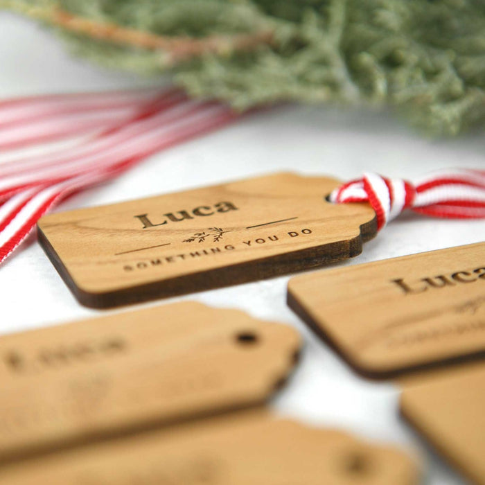 5x Custom Designed Engraved Something you Need, Want, Read, Wear, Do Wooden Christmas Gift Tag