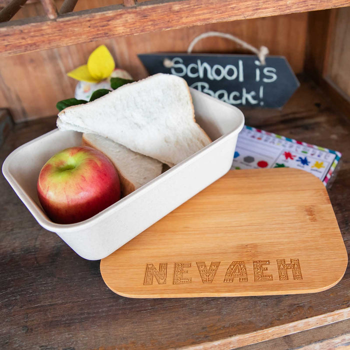 Customisable Engraved Name Bamboo Lid Children Lunchbox