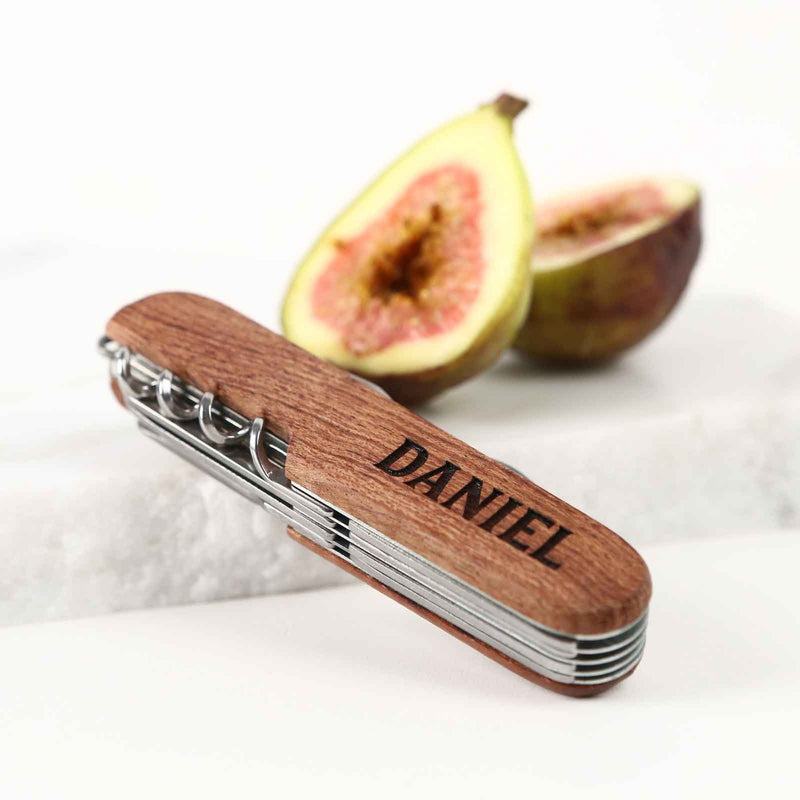 Customised Laser Engraved Monogrammed Wooden Multi Tool Bottle Opener, Knife, Screw Driver Birthday present
