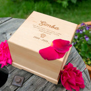 Custom Designed Engraved Wooden Square Pet Urn Keepsake Memory Box