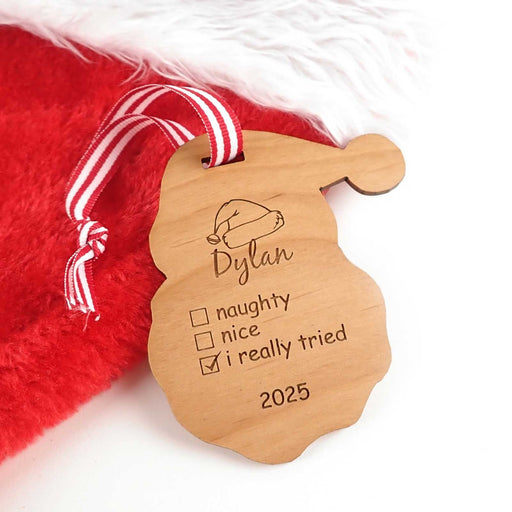 Customised Engraved Wooden Santa Christmas Tree Decoration
