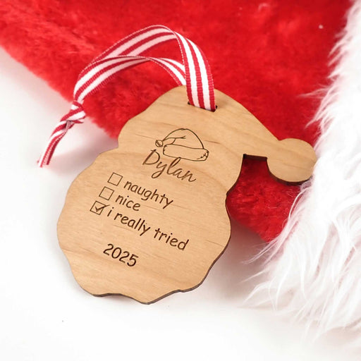 Personalised Engraved Wooden Santa Christmas Tree Decoration