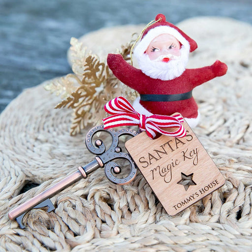 Custom Designed Santa's magic Key Bottle Opener and Engraved Wooden Christmas Tag Present
