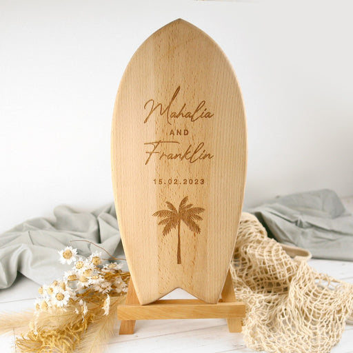 Personalised Engraved Wooden Surfboard Wedding Sign Gift
