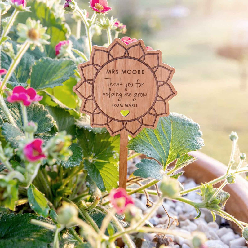 Engraved Teacher Wooden Planter Stick