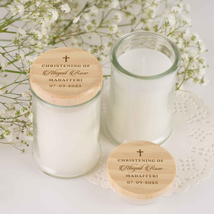 Jasmine Palm Wax Christening Candle with Wooden Lid
