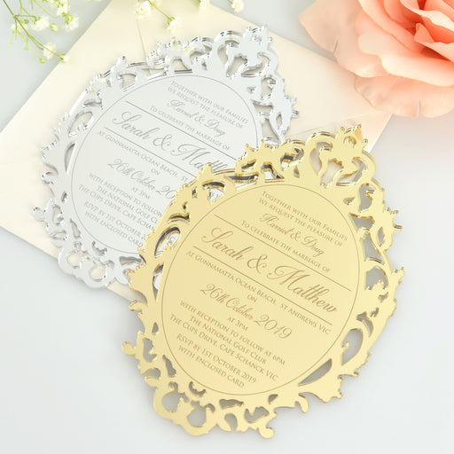 Personalised Laser Cut & Engraved Gold & Silver Wedding Invitation