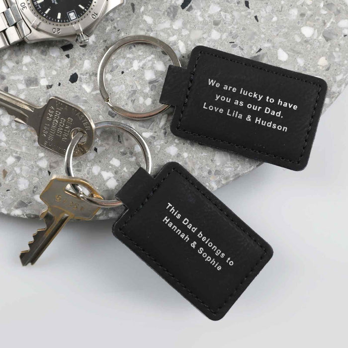 Custom Designed Engraved Father's Day "We are lucky to have you as our Dad" Black Leather Keyring Present