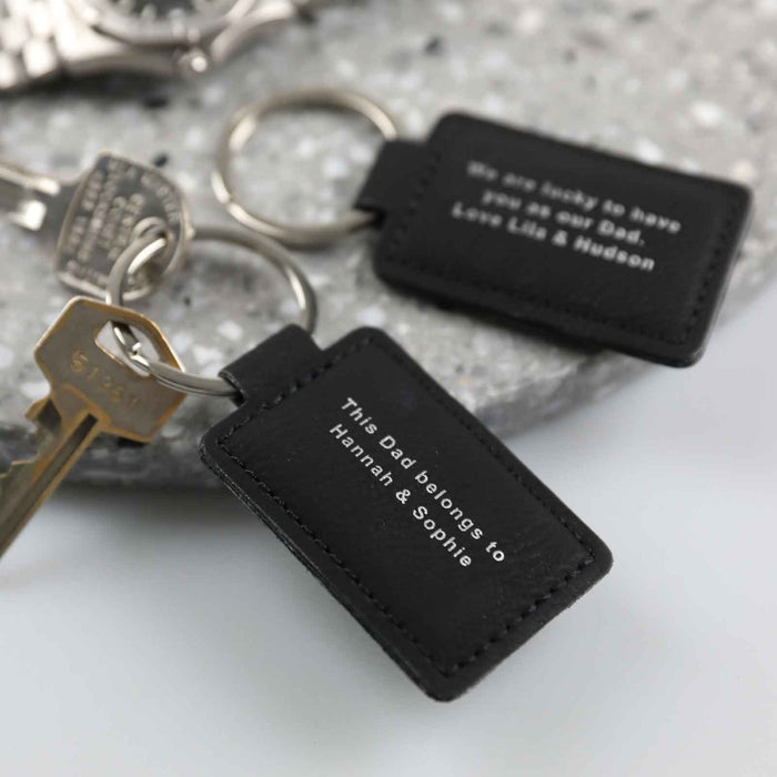 Personalised Engraved Father's Day Black Leather Keyring Present