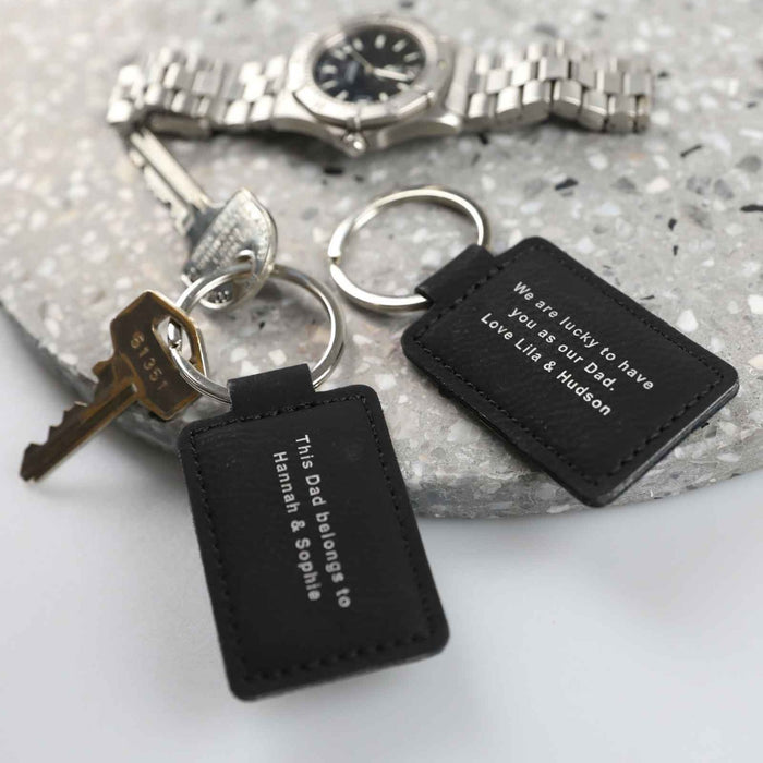 Customised Engraved Father's Day "This Dad Belongs to..." Black Leather Keyring Present