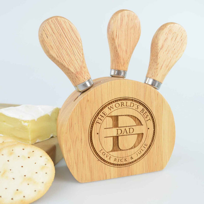 Personalised Engraved Father's Day Cheese Knife Block Set Present