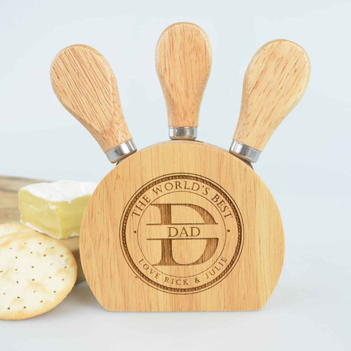 Customised Engraved Father's Day Cheese Knife Block Set Present