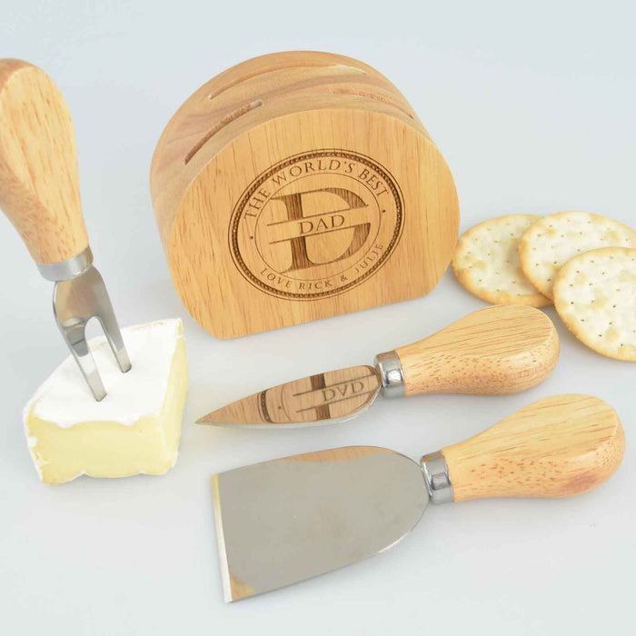 Custom Designed Engraved Father's Day Cheese Knife Block Set Present