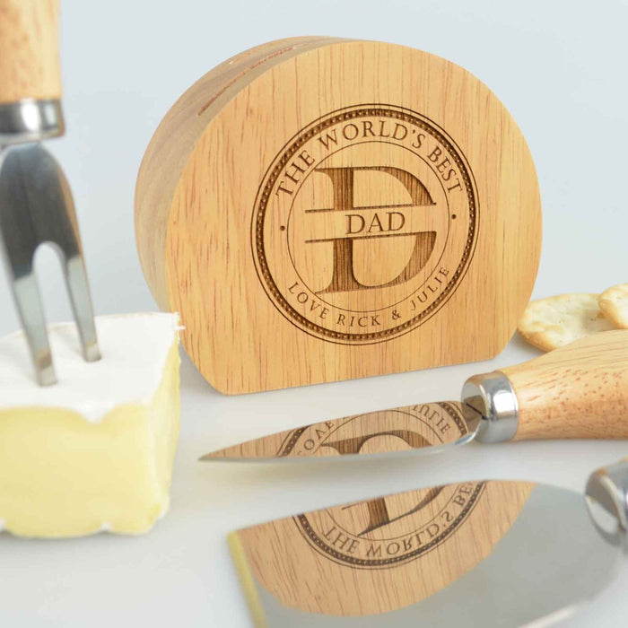 Personalised Engraved Father's Day Cheese Knife Block Set Gift